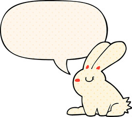 cartoon rabbit and speech bubble in comic book style