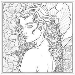Coloring page - image of a woman in the style of line art created with Generative AI technology