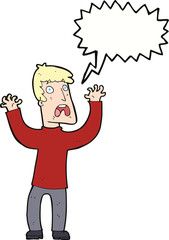 cartoon frightened man with speech bubble