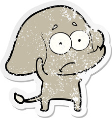 distressed sticker of a cartoon unsure elephant