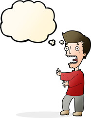 Fototapeta premium cartoon terrified man with thought bubble