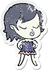 distressed sticker of a cute cartoon vampire girl