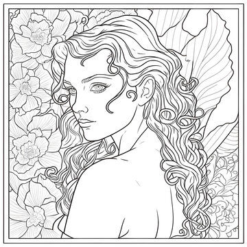Coloring page - image of a woman in the style of line art created with Generative AI technology