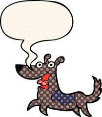 happy dog cartoon and speech bubble in comic book style