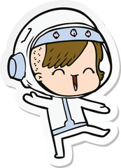 Obraz premium sticker of a happy cartoon space girl