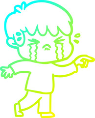 cold gradient line drawing cartoon boy crying
