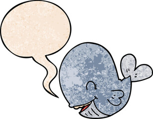 cartoon whale and speech bubble in retro texture style