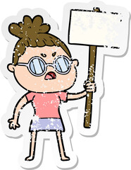 distressed sticker of a cartoon annoyed woman