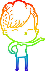 rainbow gradient line drawing cartoon squinting girl