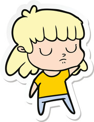 sticker of a cartoon indifferent woman