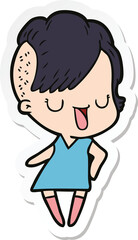 sticker of a cute cartoon girl with hipster haircut