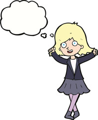 cartoon happy girl with thought bubble