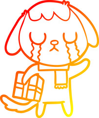 warm gradient line drawing cute cartoon dog crying