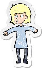 retro distressed sticker of a cartoon nervous woman