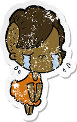 distressed sticker of a cartoon crying girl