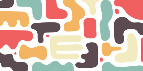 Fun colorful seamless pattern. Creative doodle abstract style art background for kids. Trendy texture design with contemporary basic shapes. Vector illustration