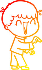 warm gradient line drawing laughing cartoon man pointing finger