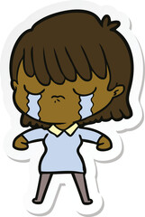 sticker of a cartoon woman crying