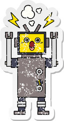 distressed sticker of a cute cartoon broken robot