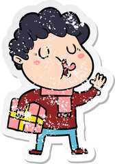 distressed sticker of a cartoon man singing