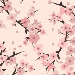 Minimal Cherry Blossom seamless pattern background generative AI illustration. 