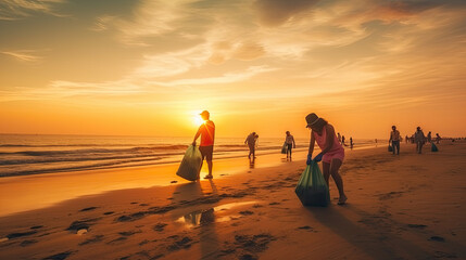 Fototapeta premium cleaning plastic on the beach.