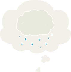 cartoon rain cloud and thought bubble in retro style