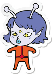 sticker of a pretty cartoon alien girl