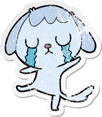 distressed sticker of a cute cartoon dog crying
