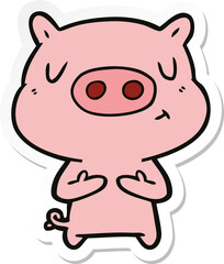 sticker of a cartoon content pig