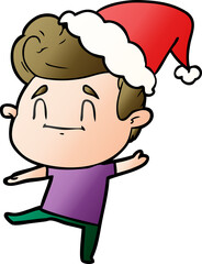 happy gradient cartoon of a man wearing santa hat