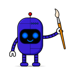 cute robot holding a painting brush design mascot kawaii