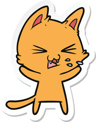 sticker of a cartoon cat hissing