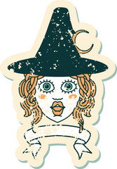 human witch character with banner illustration