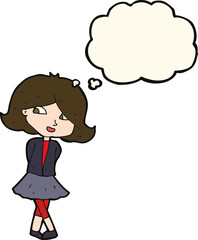 cartoon happy girl with thought bubble