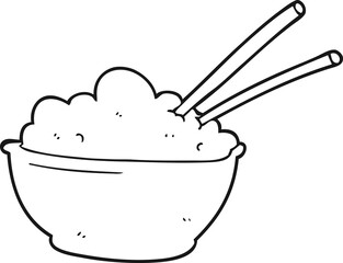 black and white cartoon bowl of rice