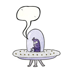 speech bubble textured cartoon flying saucer