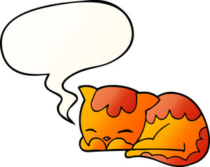 cartoon cat sleeping and speech bubble in smooth gradient style