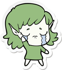 Obraz premium sticker of a cartoon crying elf girl