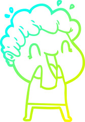 cold gradient line drawing cartoon happy man