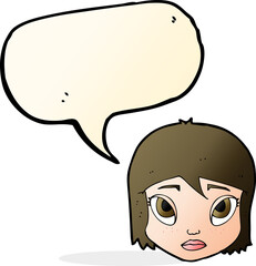 cartoon female face with speech bubble