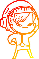 warm gradient line drawing cartoon astronaut woman