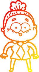 warm gradient line drawing cartoon happy old woman