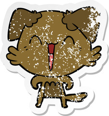distressed sticker of a happy little dog cartoon