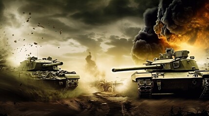 two armored tanks fight each other on the battlefield - Generativ AI