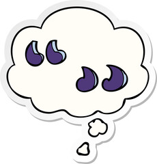 cartoon quotation marks and thought bubble as a printed sticker