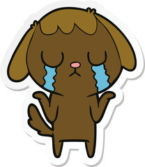 sticker of a cute cartoon dog crying