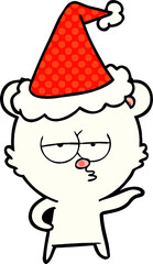 bored polar bear comic book style illustration of a wearing santa hat