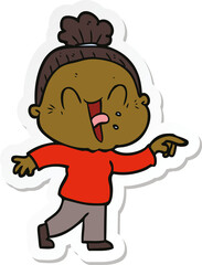 sticker of a cartoon happy old woman