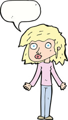 Fototapeta premium cartoon girl shrugging shoulders with speech bubble